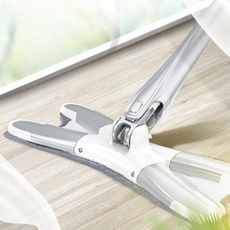 Mop Plat, Flippy, cu Sistem de Stoarcere, 2 Lavete Incluse, Lungime Telescopica 140 cm, Argintiu [2]