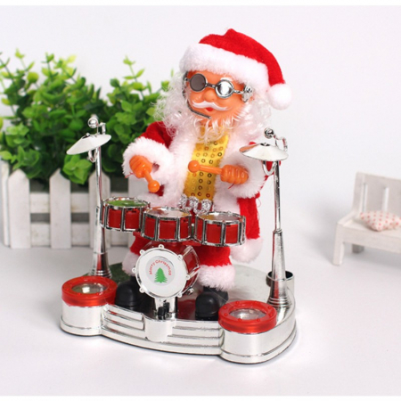 Decoratiuni, ornamente si articole Craciun - Mos Craciun Muzical, Flippy, Cantaret si Dansator, cu Tobe, 25 cm