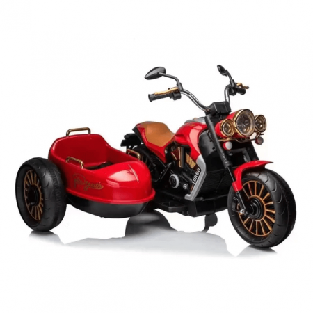 Masinute, vehicule pentru copii - Lichidare Motocicleta copii cu 2 locuri si atas, roti din spuma eva si sezut din piele - 2-10 ani , XSDU1588, Rosu