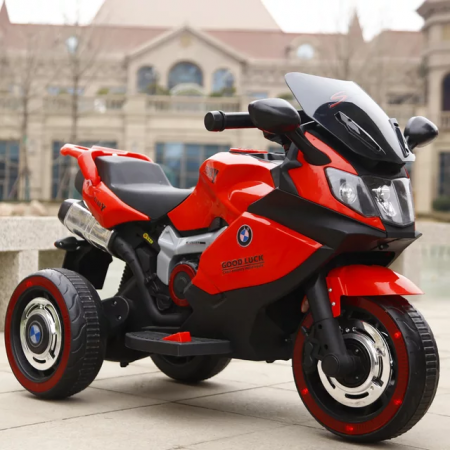 Jucarii, Copii & Bebe - Motocicleta electrica cu 2 motoare pentru copii, sezut din piele si lumini in roti - LB5188 Rosu