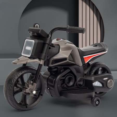 Lichidare Motocicleta Electrica cu 2 Roti Mari si 2 Roti Ajutatoare, Flippy, Acumulator Incarcare, Anti-Rasturnare, Lumini, Muzica, Motor:380, Baterie 6V4.5, 41.5x70x34 cm, 4.5 Kg, 3 Ani+, Gri Negru [4]