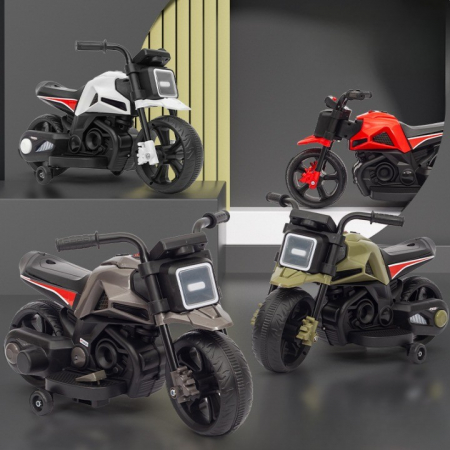 Lichidare Motocicleta Electrica cu 2 Roti Mari si 2 Roti Ajutatoare, Flippy, Acumulator Incarcare, Anti-Rasturnare, Lumini, Muzica, Motor:380, Baterie 6V4.5, 41.5x70x34 cm, 4.5 Kg, 3 Ani+, Gri Negru [5]