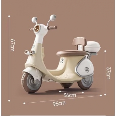Motocicletă Electrică cu 3 Roti, Flippy, Acumulator Încarcare, Anti-Rasturnare, Lumini, Sunete, Baterie 6V 7Ah, Telecomanda, 95x67x36cm, Bej [7]