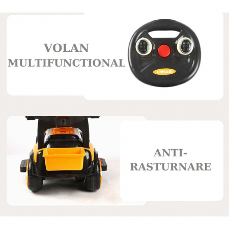 Masinuta Electrica Flippy, Tip Excavator, Brat Electric cu Maneta de Control, Spatar si Bare Laterale, Sistem Muzica si Lumini, 2-7 Ani, 72 x 34 x 45 cm, Portocaliu [3]