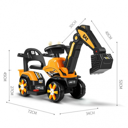 Masinuta Electrica Flippy, Tip Excavator, Brat Electric cu Maneta de Control, Spatar si Bare Laterale, Sistem Muzica si Lumini, 2-7 Ani, 72 x 34 x 45 cm, Portocaliu [1]