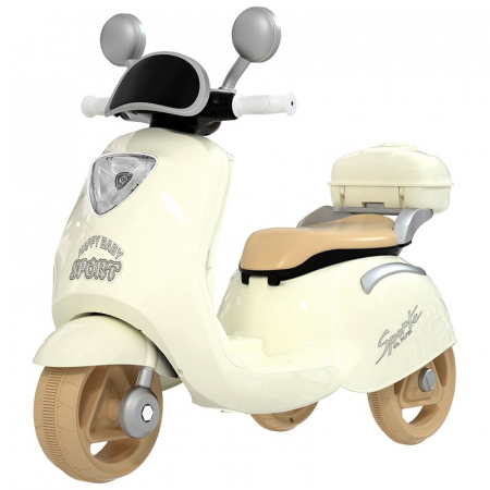 Jucarii, Copii & Bebe - Motocicleta Electrica Flippy, cu Acumulator, Telecomanda, Bluetooth, cu Sistem Anti-Rasturnare, Sistem de Lumini si Sunet, 3-10 Ani, Bej