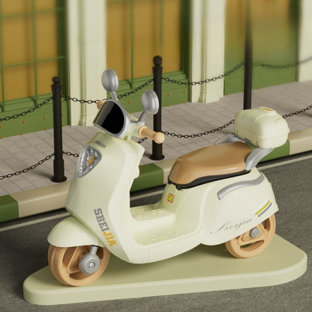 Motocicleta Electrica Flippy, cu Acumulator, Telecomanda, Bluetooth, cu Sistem Anti-Rasturnare, Sistem de Lumini si Sunet, 3-10 Ani, Bej [5]