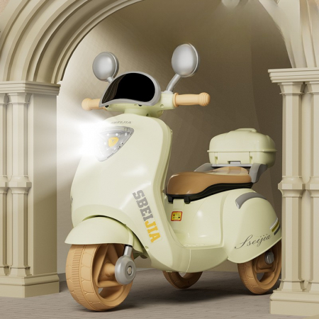 Motocicleta Electrica Flippy, cu Acumulator, Telecomanda, Bluetooth, cu Sistem Anti-Rasturnare, Sistem de Lumini si Sunet, 3-10 Ani, Bej [2]