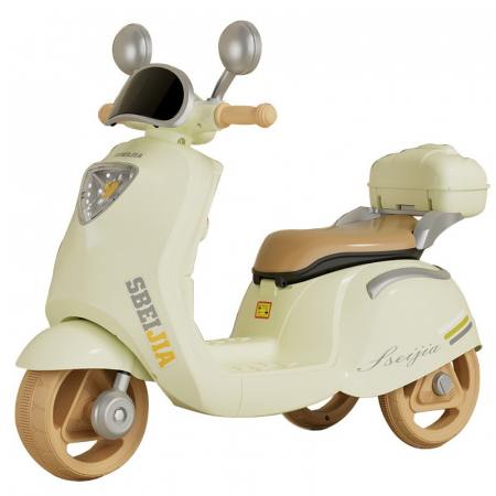 Motocicleta Electrica Flippy, cu Acumulator, Telecomanda, Bluetooth, cu Sistem Anti-Rasturnare, Sistem de Lumini si Sunet, 3-10 Ani, Bej [1]