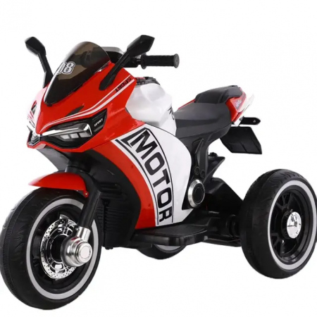 Jucarii, Copii & Bebe - Motocicleta electrica pentru copii 2-8 ani cu sezut din piele si acceleratie maner - HT6188 Rosu