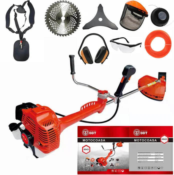 Gradina - Motocoasa DDT DDT-0043 , 6,5 CP, 51,7 CC, 2 timpi, 6000 RPM, 150 cm lungime arbore,8 accesorii incluse