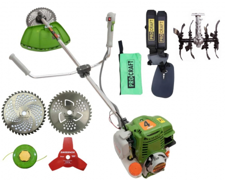 Motocoasa pe benzina in 4 timpi, Procraft T5600, 6.3 Cp, 62 CC, 5 acc. incluse + Cultivator 28mm *9T [0]