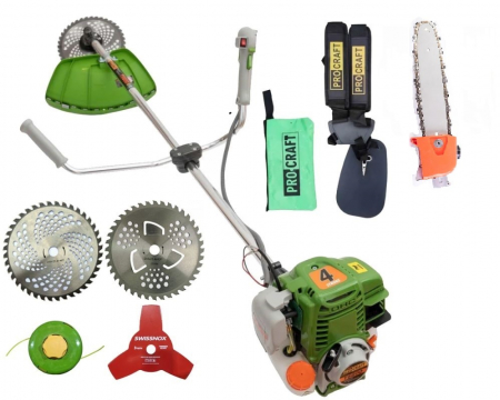 Motocoasa pe benzina in 4 timpi, Procraft T5600, 6.3 Cp, 62 CC, 5 acc. incluse + Accesoriu taiat crengi 28mm *9T [0]