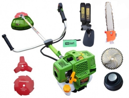 Gradina - Motocoasa pe benzina Procraft T4350 Pro, 4.8 Cp, 58 CC, 5 acc. incluse + Accesoriu taiat crengi 28mm*9T