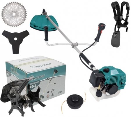 Motocoasa pe benzina ruseasca Mustang, 5.5 Cp, 51 CC, 4 acc. incluse + Cultivator 28 mm [0]
