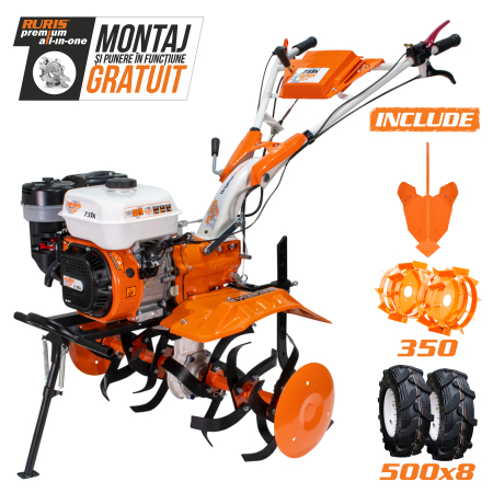 Motocultoare - Motosapatoare ruris 731k + roti cauciuc 5.00-8+rarita ajustabila+roti metalice 350 fara manicot
