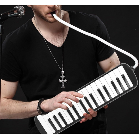 Muzicuta Melodica 32 Clape, Flippy, din ABS, pentru Incepatori, 45 x 13 x 7 cm, Include Husa si Suflator, Negru [1]