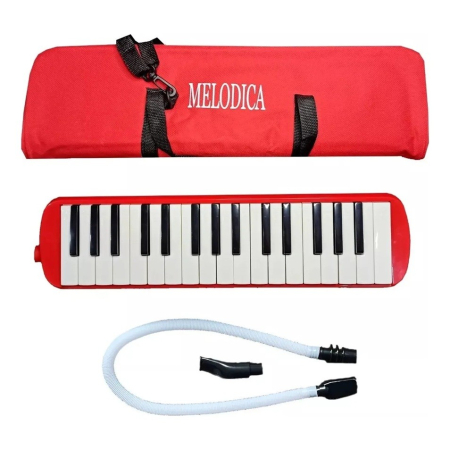 Jucarii, Copii & Bebe - Muzicuta Melodica 32 Clape, Flippy, din ABS, pentru Incepatori, 45 x 13 x 7 cm, Include Husa si Suflator, Rosu