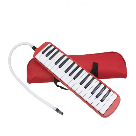 Muzicuta Melodica 32 Clape, Flippy, din ABS, pentru Incepatori, 45 x 13 x 7 cm, Include Husa si Suflator, Rosu [1]