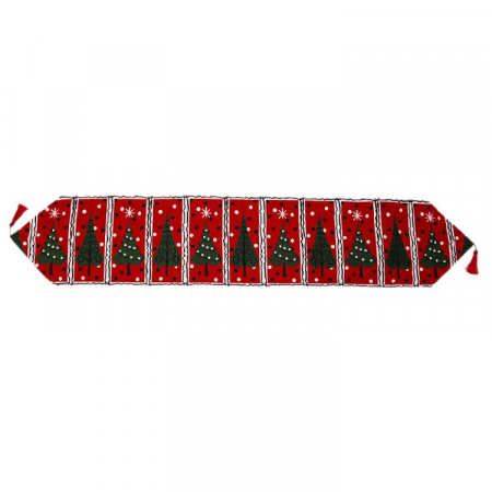 Decoratiuni, ornamente si articole Craciun - Napron Decorativ pentru Masa, Flippy, Model Brazi de Craciun, Tematica Craciun, 35 x 180 cm, Rosu/Verde