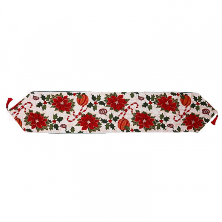 Decoratiuni, ornamente si articole Craciun - Napron Decorativ pentru Masa, Flippy, Model Flori, Tematica Craciun, 35 x 180 cm, Rosu