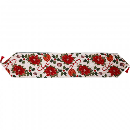 Napron Decorativ pentru Masa, Flippy, Model Flori, Tematica Craciun, 35 x 180 cm, Rosu [1]