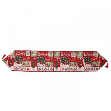 Decoratiuni, ornamente si articole Craciun - Napron Decorativ pentru Masa, Flippy, Model Merry Christmas, Tematica Craciun, 35 x 180 cm, Rosu/Verde