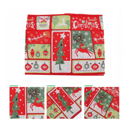 Napron Decorativ pentru Masa, Flippy, Model Merry Christmas, Tematica Craciun, 35 x 180 cm, Rosu/Verde [1]