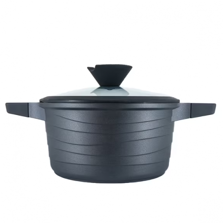 Oale si Cratite - Oala aluminiu, capac din sticla cu maner de silicon diametru 20 cm, 2.7l, culoare black pro, cod 55872-20