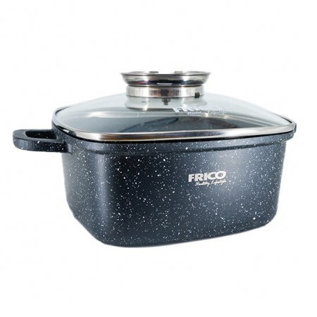 Pentru Casa si Camping - Oala aluminiu marmurat, diametru 28cm, capacitate 6.6L, culoare negru, capac de sticla, cod 4403