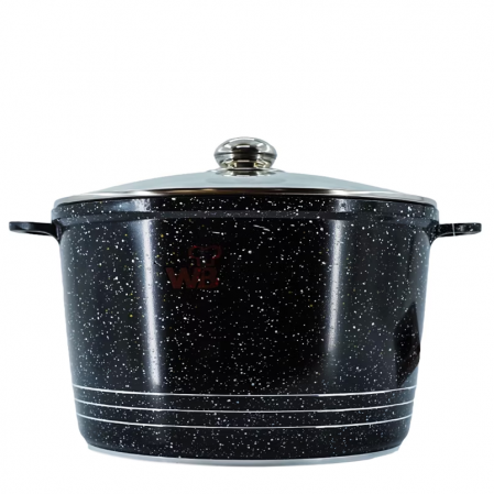Pentru Casa si Camping - Oala din aluminiu cu interior marmorat cu capac de sticla termorezistenta, 6.2L Wellberg WB-005-24N
