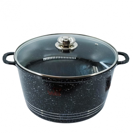 Oala din aluminiu cu interior marmorat cu capac de sticla termorezistenta, 6.2L Wellberg WB-005-24N [1]