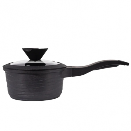 Oale si Cratite - Oala din aluminiu cu interior marmorat cu coada si capac din sticla termorezistenta, 1.5L, 55872-16