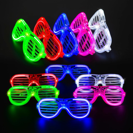Ochelari de Petrecere cu LED, Flippy, Model Grilaj, din Plastic, 3 Moduri de Iluminat, Marime Universala, Multicolor [2]