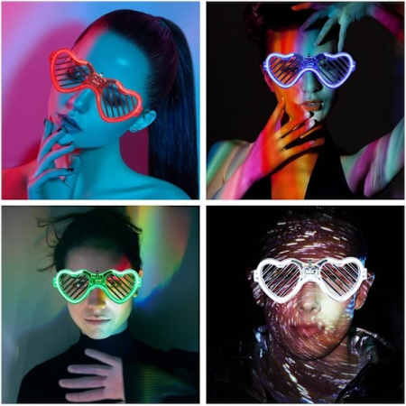 Ochelari de Petrecere cu LED, Flippy, Model Inima, din Plastic, 3 Moduri de Iluminat, Marime Universala, Multicolor [1]