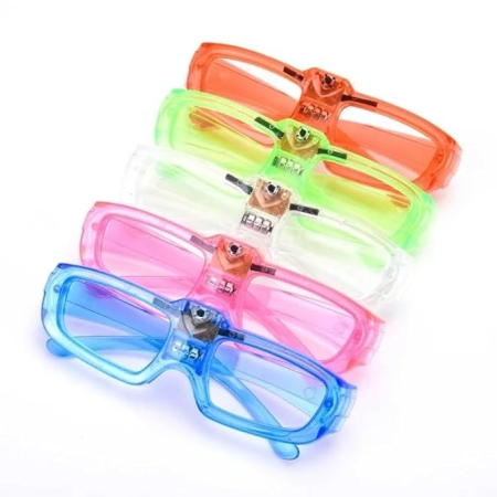 Articole petrecere - Ochelari de Petrecere cu LED, Flippy, Model Neon, din Plastic, 3 Moduri de Iluminat, Marime Universala, Multicolor