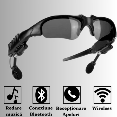 Ochelari de Soare Inteligenti, Flippy, Lentile Polarizate, Conexiune Bluetooth 5.0, Functie Apelare, Redare Muzicala, Impermeabili IPX3, 12.5 x 17 x 4 cm, Negru [1]