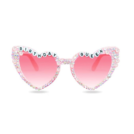 Sub 99 Lei - Ochelari Decorativi, Flippy, Model Birthday Queen, cu Perle si Pietre, pentru Aniversari, din PC, 15.3 x 5.7 x 14.5 cm, Roz