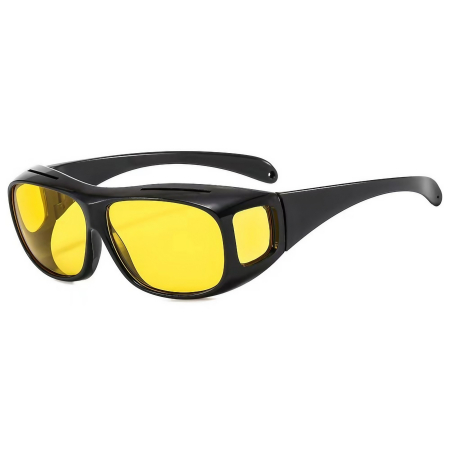 Ochelari de protecție - Ochelari pentru Viziune pe Timp de Noapte, Flippy, Polarizati, pentru Condus, Ciclism, cu Posibilitatea Purtarii peste Ochelarii de Vedere, cu Lentila Galbena, pentru Protectie, Rama Neagra, Pc, 15x5 