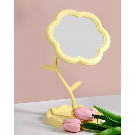 LICHIDARE Oglindă de Machiaj pentru Birou, Flippy, Rotativă, Detasabilă, Model de Floarea Soarelui, Suport pentru Inele, cu Depozitare, Galbena [5]