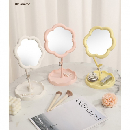 Oglindă de Machiaj pentru Birou, Flippy, Rotativă, Detasabilă, Model de Floarea Soarelui, Suport pentru Inele, cu Depozitare, Galbena [8]