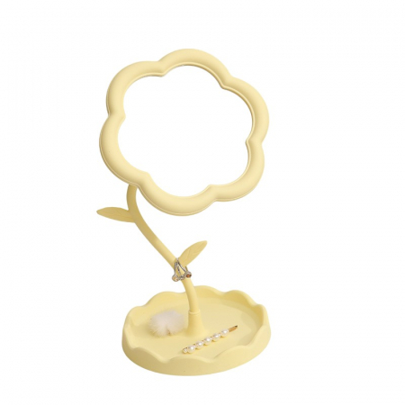 Ingrijire personala si Cosmetice - Oglindă de Machiaj pentru Birou, Flippy, Rotativă, Detasabilă, Model de Floarea Soarelui, Suport pentru Inele, cu Depozitare, Galbena