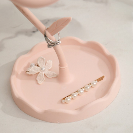 *LICHIDARE STOC* Oglindă de Machiaj pentru Birou, Flippy, Rotativă, Detasabilă, Model de Floarea Soarelui, Suport pentru Inele, cu Depozitare, Roz [2]