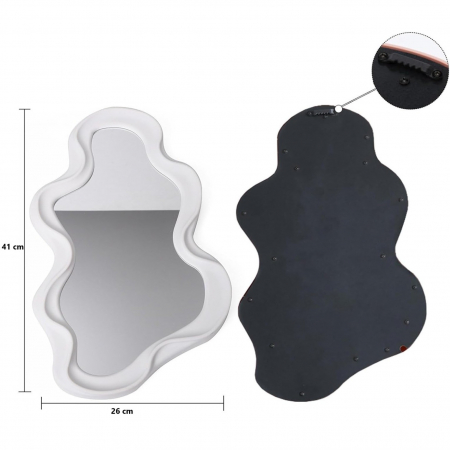 Oglinda de Perete, Flippy, Decorativa, pentru Baie, Dormitor, Sufragerie, Model Minimalist in Forma de Nor, 41x26 cm, Alb [8]