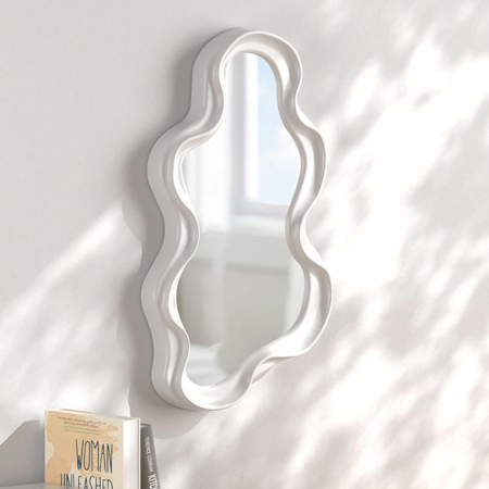 Oglinda de Perete, Flippy, Decorativa, pentru Baie, Dormitor, Sufragerie, Model Minimalist in Forma de Nor, 41x26 cm, Alb [3]