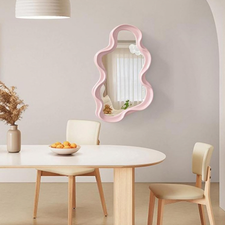 Oglinda de Perete, Flippy, Decorativa, pentru Baie, Dormitor, Sufragerie, Model Minimalist in Forma de Nor, 41x26 cm, Roz [2]