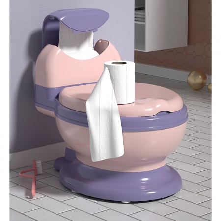 Olita Bebelusi, Flippy, pentru Copii 1 - 8 Ani, Model Toaleta Adulti, Colac Moale PVC, Compartiment Detasabil, Cutie Depozitare Hartie, 34 x 32 x 19 cm, Roz/Mov [2]