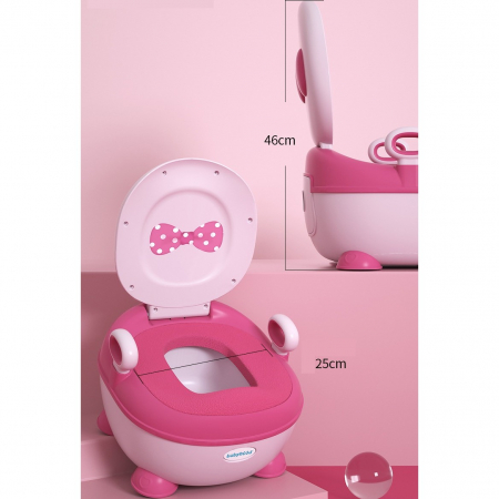 Olita pentru Copii, Flippy, +1an, Portabila, Design cu Fundita, cu Capac, Model Prietenos, Non-Toxic, Compartiment Detasabil, cu Manere, cu 4 Picioare, Usor de Curatat, 46*33*32 cm, Roz [4]