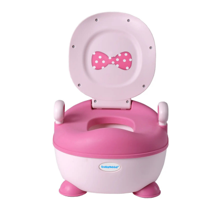 Olite - Lichidare Olita pentru Copii, Flippy, +1an, Portabila, Design cu Fundita, cu Capac, Model Prietenos, Non-Toxic, Compartiment Detasabil, cu Manere, cu 4 Picioare, Usor de Curatat, 46*33*32 cm, Roz