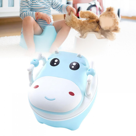 Olita pentru Copii, Flippy, +1an, Portabila, Design Vacuta cu Capac, Model Prietenos, Non-Toxic, cu Manere, Compartiment Detasabil, Perie Inclusa, Usor de Curatat, Albastru [1]